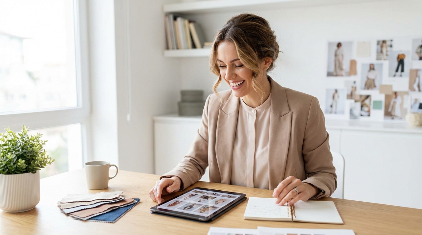 Moda Evangélica Feminina professional working on 