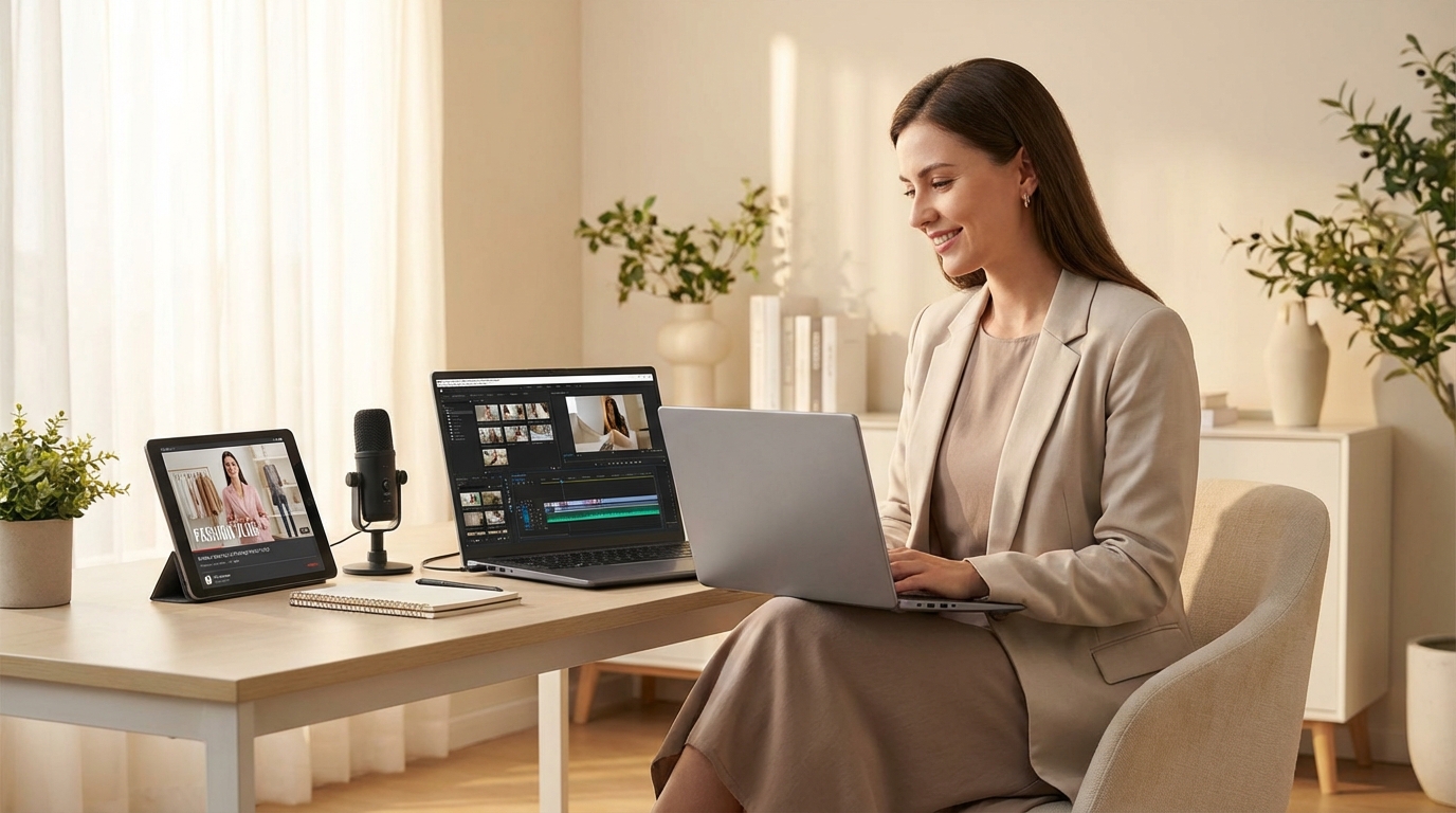 Moda Evangélica Feminina professional working on 