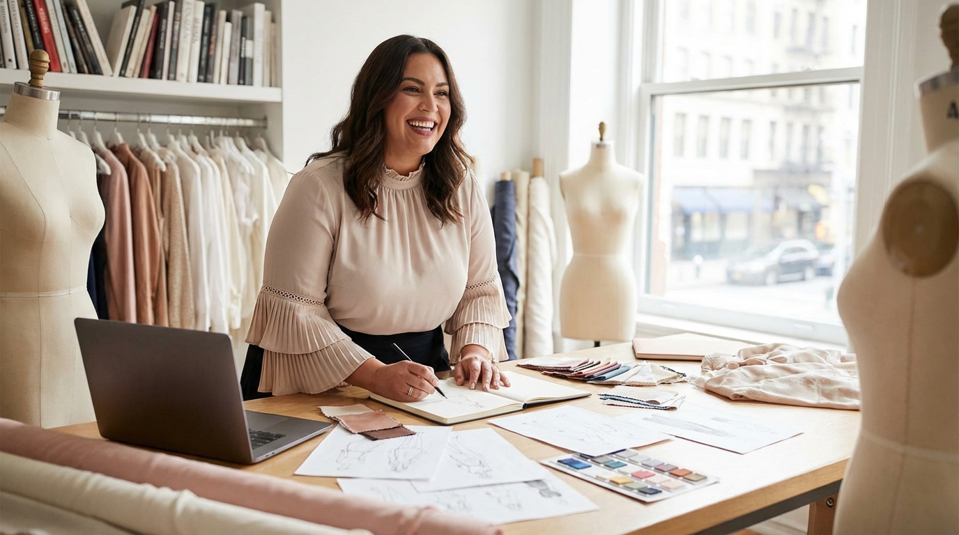 Moda Evangélica Feminina professional working on 