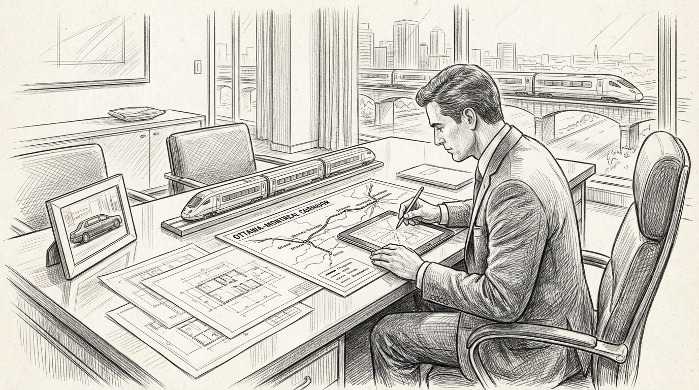 professional working on 1. The Ottawa-Montreal Corrido in Luxury Transportation Service context, modern workspace, engaged and productive