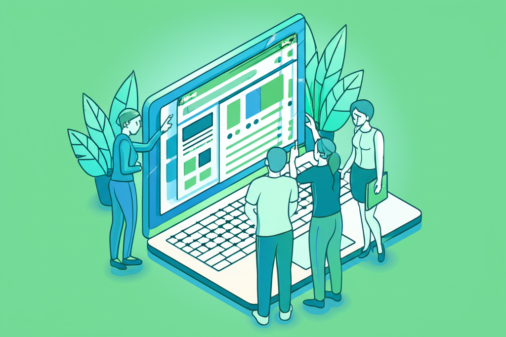 Marketing agency team collaborating around a large monitor displaying an Instagram content calendar, modern office with plants in the background